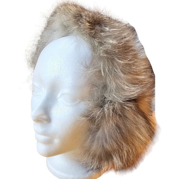 Collapsible Creamy Beige Brown Fur Earmuffs - Picture 2 of 7